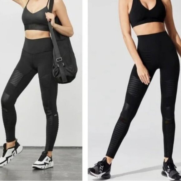 alo yoga moto high waisted black leggings XS - Picture 3 of 4